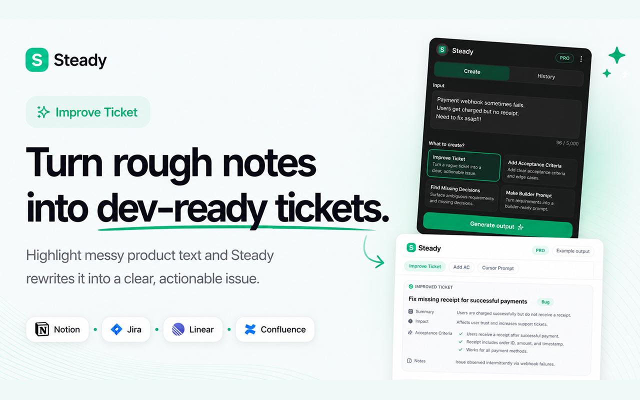 Steady workflow from idea to structured spec to platform-ready prompts